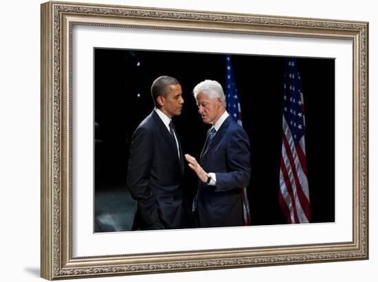 President Barack Obama with Former President Bill Clinton at an Election Year Fundraiser-null-Framed Premium Photographic Print