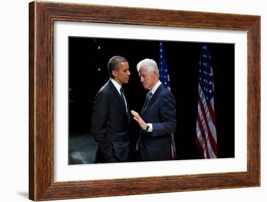 President Barack Obama with Former President Bill Clinton at an Election Year Fundraiser-null-Framed Premium Photographic Print