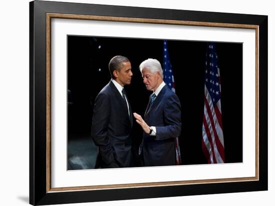 President Barack Obama with Former President Bill Clinton at an Election Year Fundraiser-null-Framed Premium Photographic Print