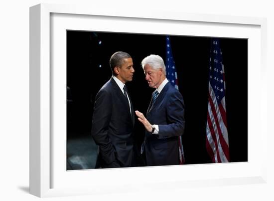 President Barack Obama with Former President Bill Clinton at an Election Year Fundraiser-null-Framed Premium Photographic Print