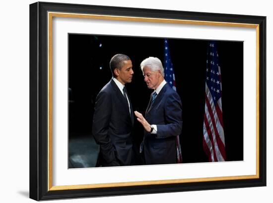 President Barack Obama with Former President Bill Clinton at an Election Year Fundraiser-null-Framed Premium Photographic Print