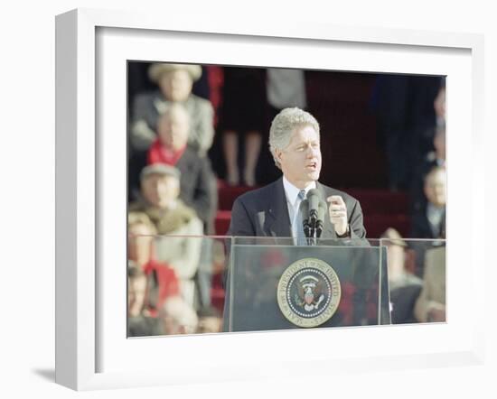 President Bill Clinton Delivers His First Inaugural Address, January 20, 1993-null-Framed Photographic Print