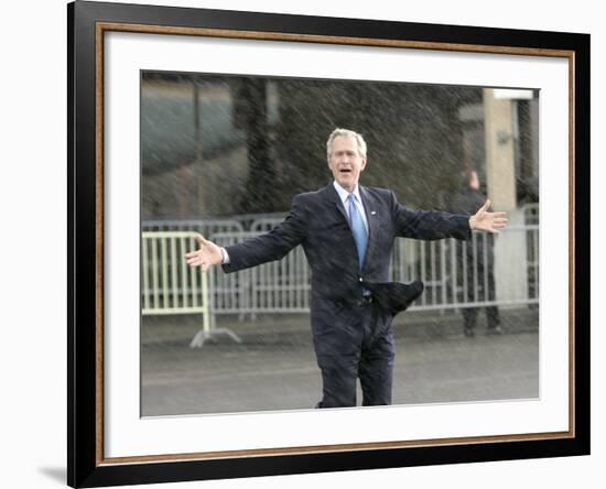 President Bush Departs in the Rain at Boeing Field in Seattle-null-Framed Photographic Print