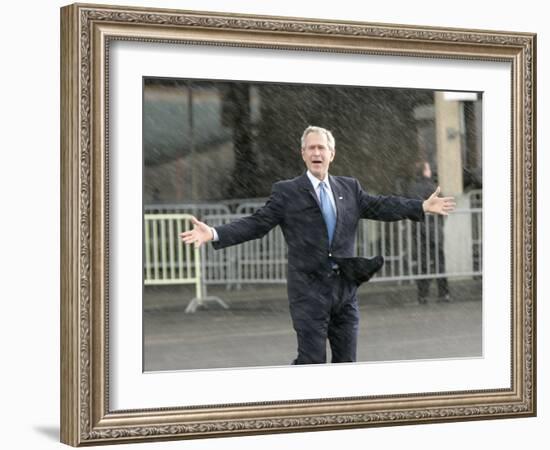 President Bush Departs in the Rain at Boeing Field in Seattle-null-Framed Photographic Print