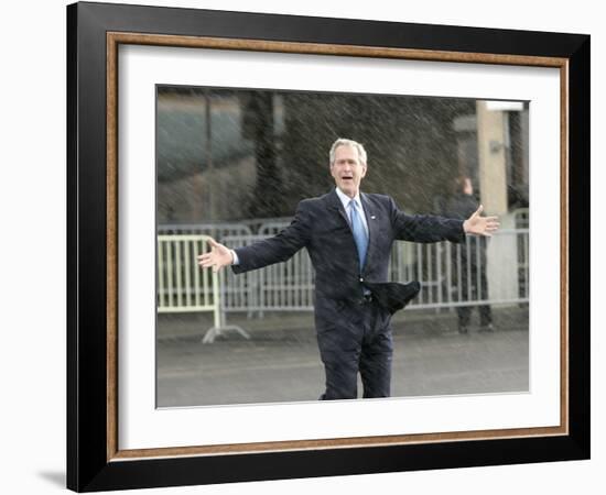 President Bush Departs in the Rain at Boeing Field in Seattle-null-Framed Photographic Print