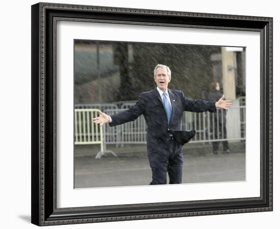 President Bush Departs in the Rain at Boeing Field in Seattle-null-Framed Photographic Print