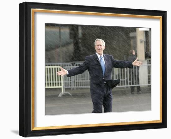 President Bush Departs in the Rain at Boeing Field in Seattle-null-Framed Photographic Print