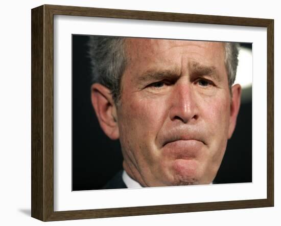 President Bush Listens to a Question About His Declassifying an Intelligence Report-null-Framed Photographic Print