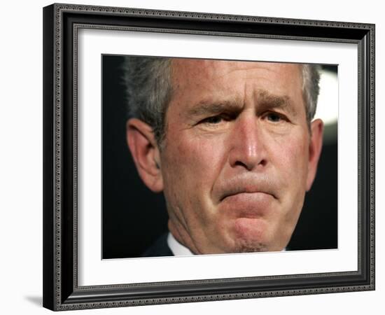 President Bush Listens to a Question About His Declassifying an Intelligence Report-null-Framed Photographic Print