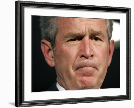 President Bush Listens to a Question About His Declassifying an Intelligence Report-null-Framed Photographic Print