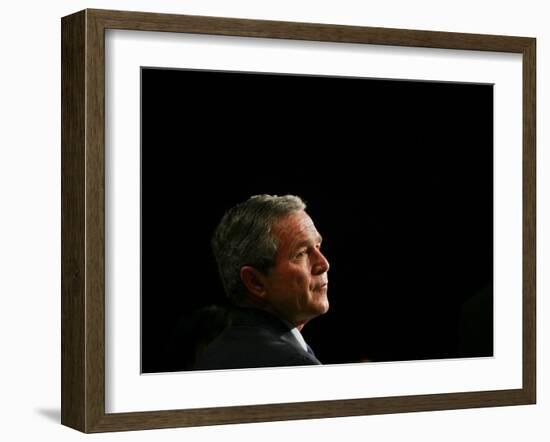 President Bush Listens to Statements-null-Framed Photographic Print