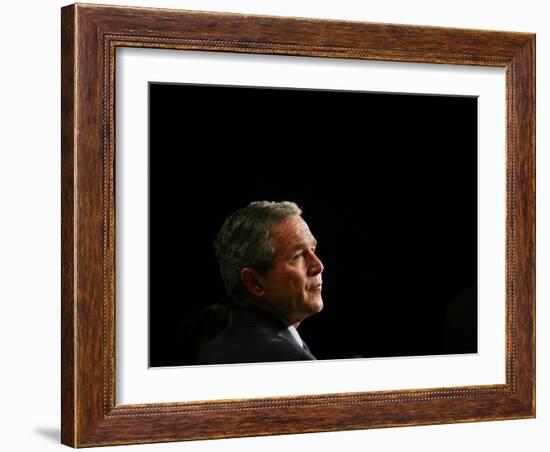 President Bush Listens to Statements-null-Framed Photographic Print