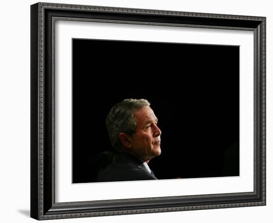 President Bush Listens to Statements-null-Framed Photographic Print