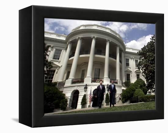 President Bush, Right, and Vice President Dick Cheney Walk to the South Lawn-null-Framed Premier Image Canvas