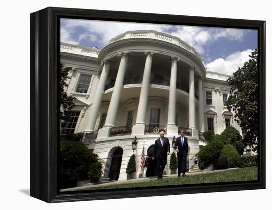 President Bush, Right, and Vice President Dick Cheney Walk to the South Lawn-null-Framed Premier Image Canvas