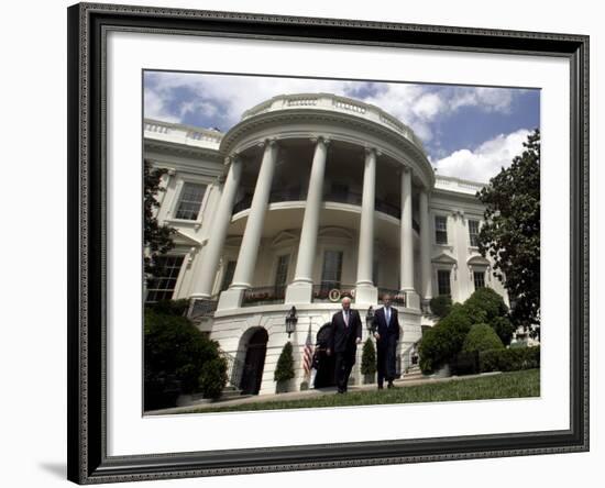 President Bush, Right, and Vice President Dick Cheney Walk to the South Lawn-null-Framed Photographic Print