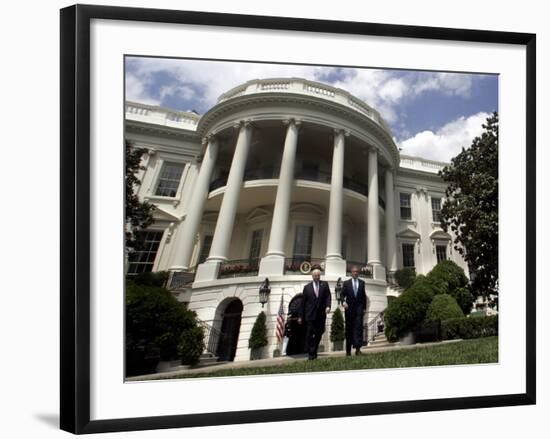 President Bush, Right, and Vice President Dick Cheney Walk to the South Lawn-null-Framed Photographic Print