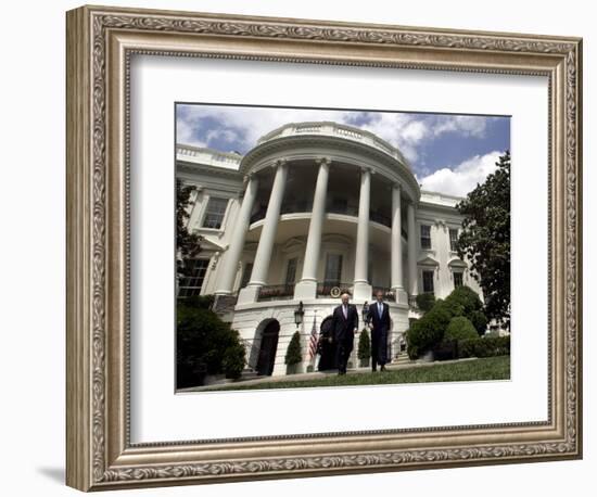 President Bush, Right, and Vice President Dick Cheney Walk to the South Lawn-null-Framed Photographic Print