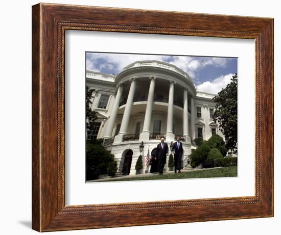 President Bush, Right, and Vice President Dick Cheney Walk to the South Lawn-null-Framed Photographic Print