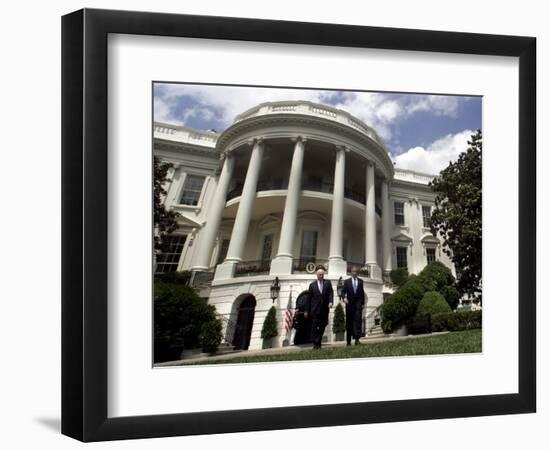 President Bush, Right, and Vice President Dick Cheney Walk to the South Lawn-null-Framed Photographic Print