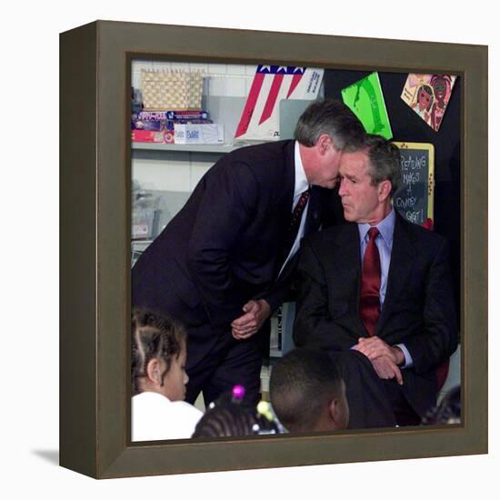 President Bush's Chief of Staff Gives Word of World Trade Center, During Visit to Elementary School-null-Framed Premier Image Canvas