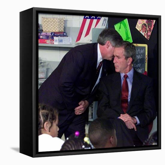 President Bush's Chief of Staff Gives Word of World Trade Center, During Visit to Elementary School-null-Framed Premier Image Canvas