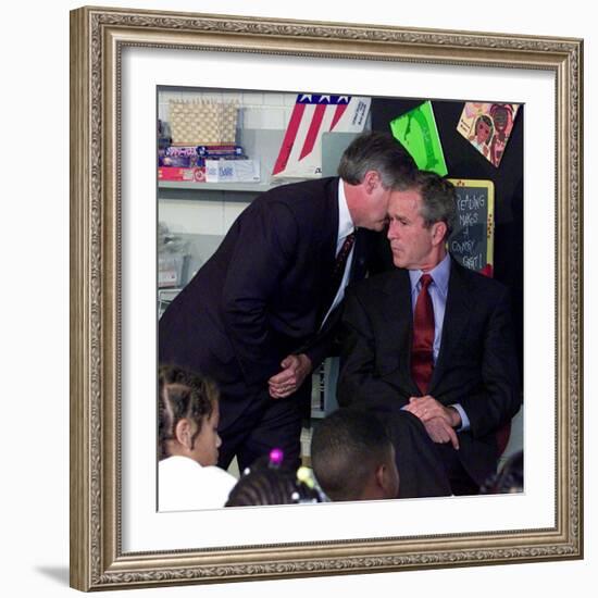 President Bush's Chief of Staff Gives Word of World Trade Center, During Visit to Elementary School-null-Framed Photographic Print