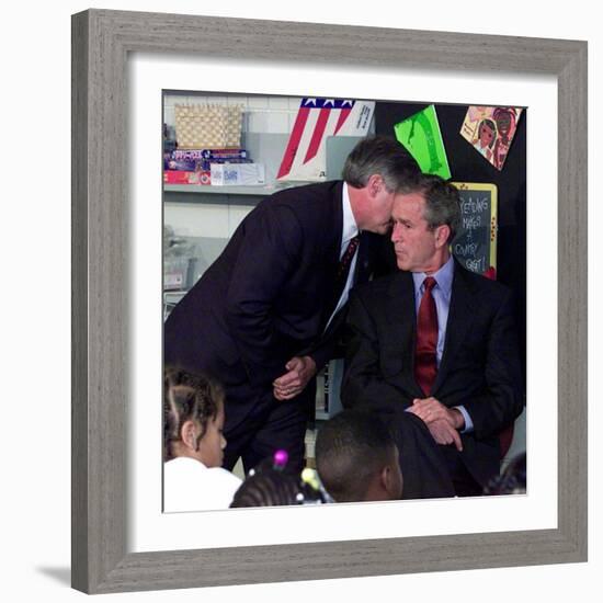 President Bush's Chief of Staff Gives Word of World Trade Center, During Visit to Elementary School-null-Framed Photographic Print