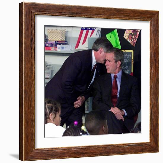 President Bush's Chief of Staff Gives Word of World Trade Center, During Visit to Elementary School-null-Framed Photographic Print