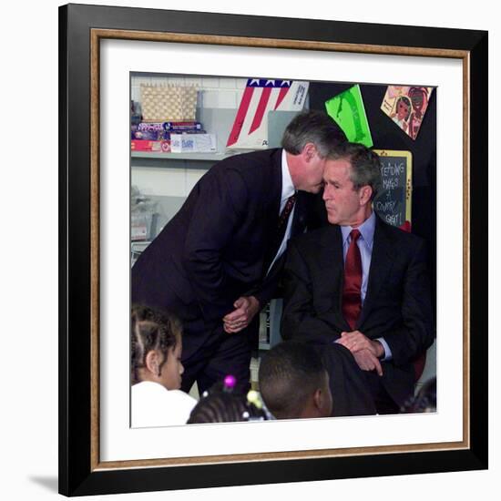 President Bush's Chief of Staff Gives Word of World Trade Center, During Visit to Elementary School-null-Framed Photographic Print