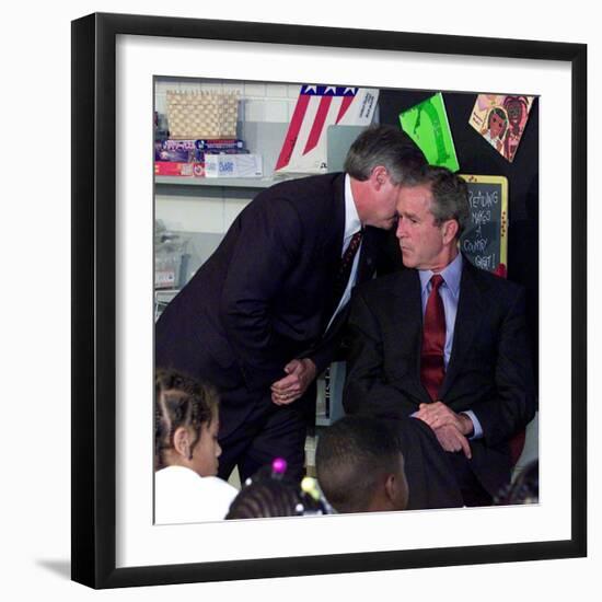 President Bush's Chief of Staff Gives Word of World Trade Center, During Visit to Elementary School-null-Framed Photographic Print