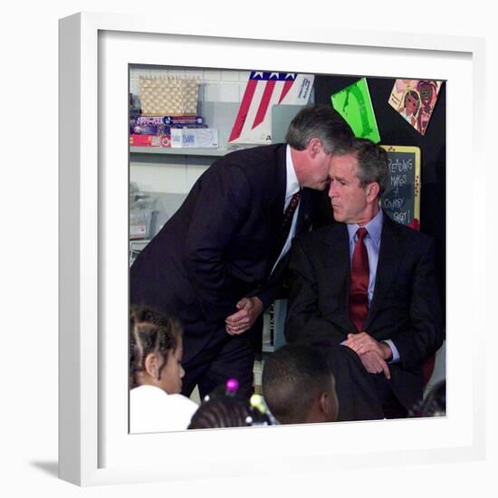 President Bush's Chief of Staff Gives Word of World Trade Center, During Visit to Elementary School-null-Framed Photographic Print