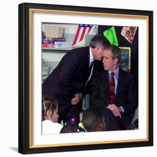 President Bush's Chief of Staff Gives Word of World Trade Center, During Visit to Elementary School-null-Framed Photographic Print