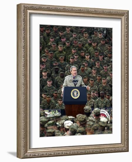 President Bush Speaks to Marines During a Visit to Camp Pendleton Base in San Diego-null-Framed Photographic Print