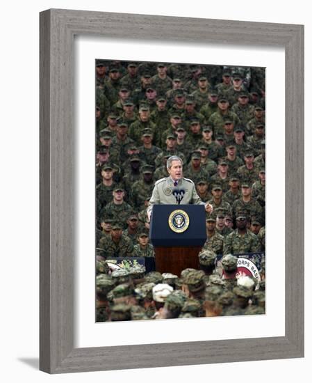 President Bush Speaks to Marines During a Visit to Camp Pendleton Base in San Diego-null-Framed Photographic Print