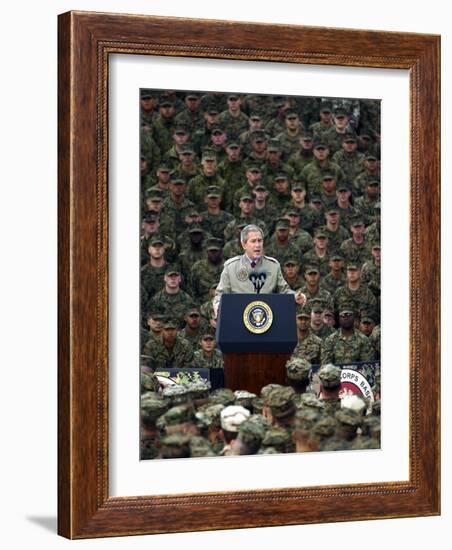 President Bush Speaks to Marines During a Visit to Camp Pendleton Base in San Diego-null-Framed Photographic Print