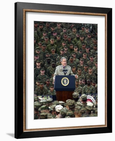 President Bush Speaks to Marines During a Visit to Camp Pendleton Base in San Diego-null-Framed Photographic Print