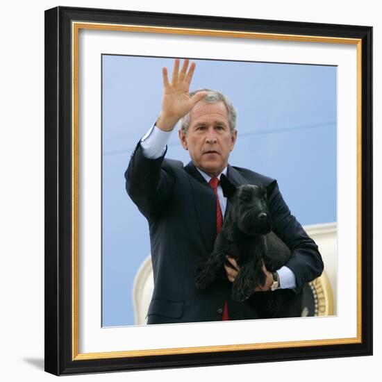 President Bush Steps Down from Air Force One-null-Framed Photographic Print