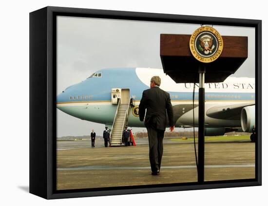 President Bush Walks Back to Air Force One after Speaking to Reporters at Toledo Express Airport-null-Framed Premier Image Canvas