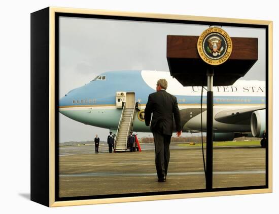 President Bush Walks Back to Air Force One after Speaking to Reporters at Toledo Express Airport-null-Framed Premier Image Canvas