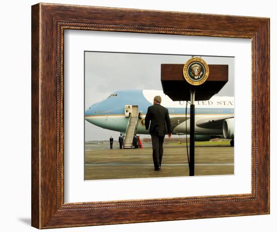 President Bush Walks Back to Air Force One after Speaking to Reporters at Toledo Express Airport-null-Framed Photographic Print