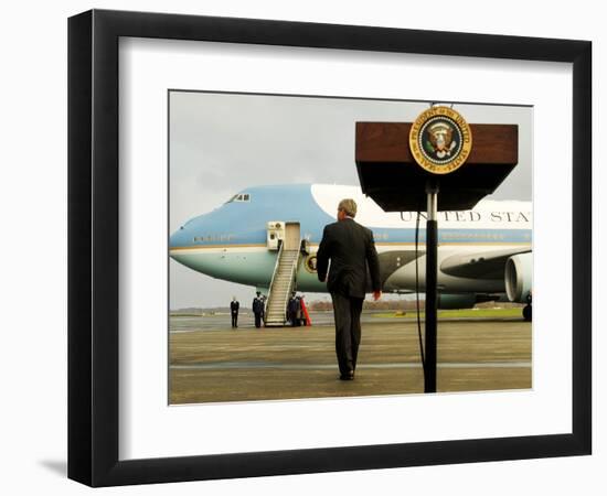 President Bush Walks Back to Air Force One after Speaking to Reporters at Toledo Express Airport-null-Framed Photographic Print