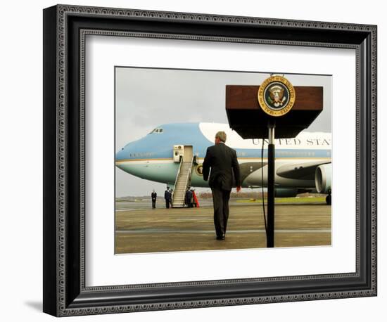 President Bush Walks Back to Air Force One after Speaking to Reporters at Toledo Express Airport-null-Framed Photographic Print
