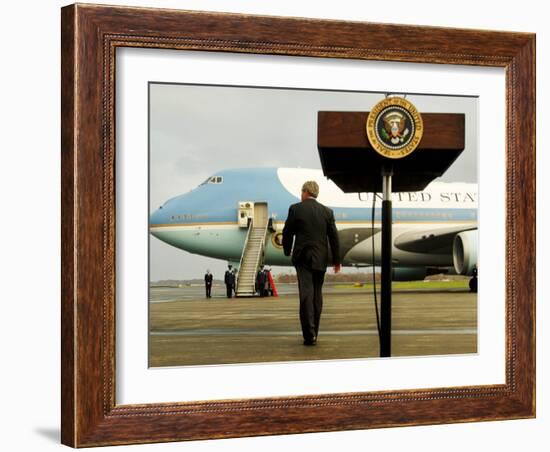 President Bush Walks Back to Air Force One after Speaking to Reporters at Toledo Express Airport-null-Framed Photographic Print