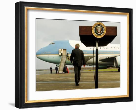 President Bush Walks Back to Air Force One after Speaking to Reporters at Toledo Express Airport-null-Framed Photographic Print