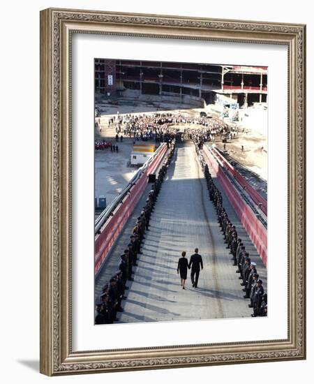 President Bush with Wife, First Lady Laura Bush, by His Side-null-Framed Photographic Print