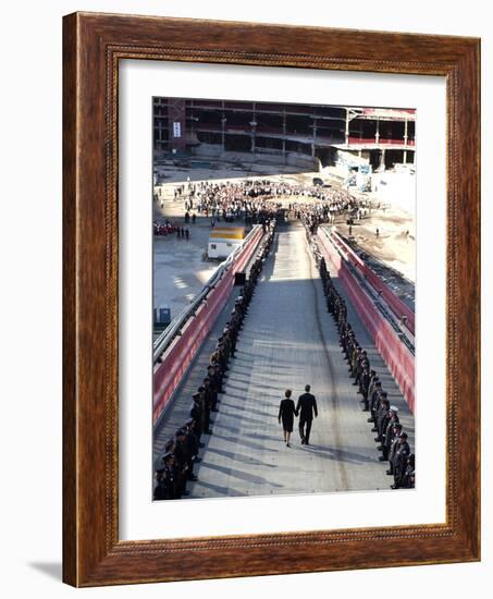 President Bush with Wife, First Lady Laura Bush, by His Side-null-Framed Photographic Print