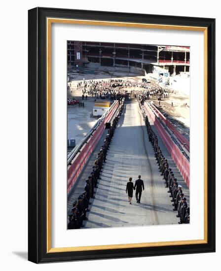 President Bush with Wife, First Lady Laura Bush, by His Side-null-Framed Photographic Print