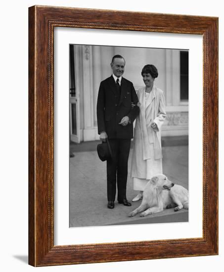 President Calvin and Grace Coolidge Acknowledge Greetings from Crowd on Nov. 5, 1924-null-Framed Photo