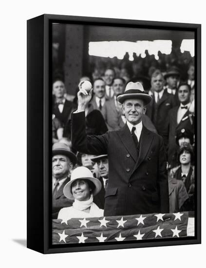 President Calvin Coolidge (1872-1933) Throws Out the First Ball of the 1924 World Series, 1924-American Photographer-Framed Premier Image Canvas